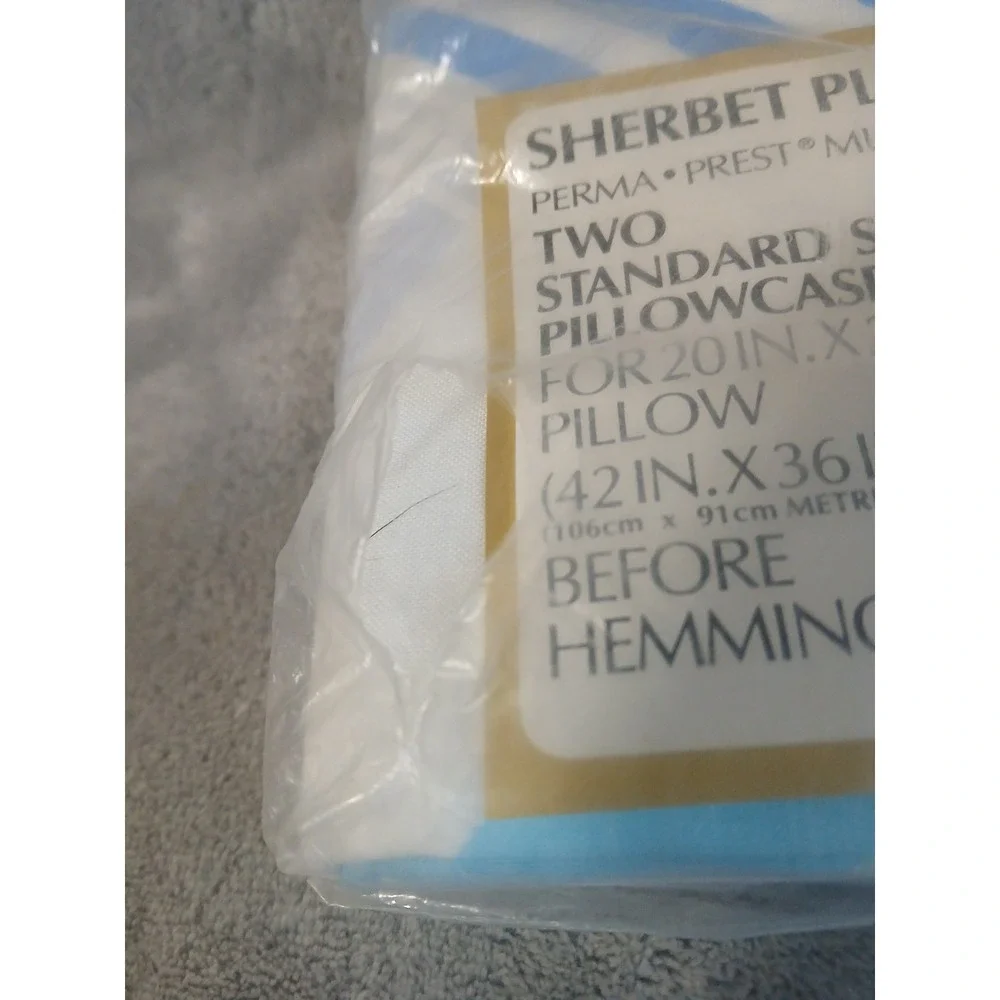 2 Vtg Sears Pillowcases Blue‎ Sherbet Plaid Perma Prest Muslin Standard Size NOS